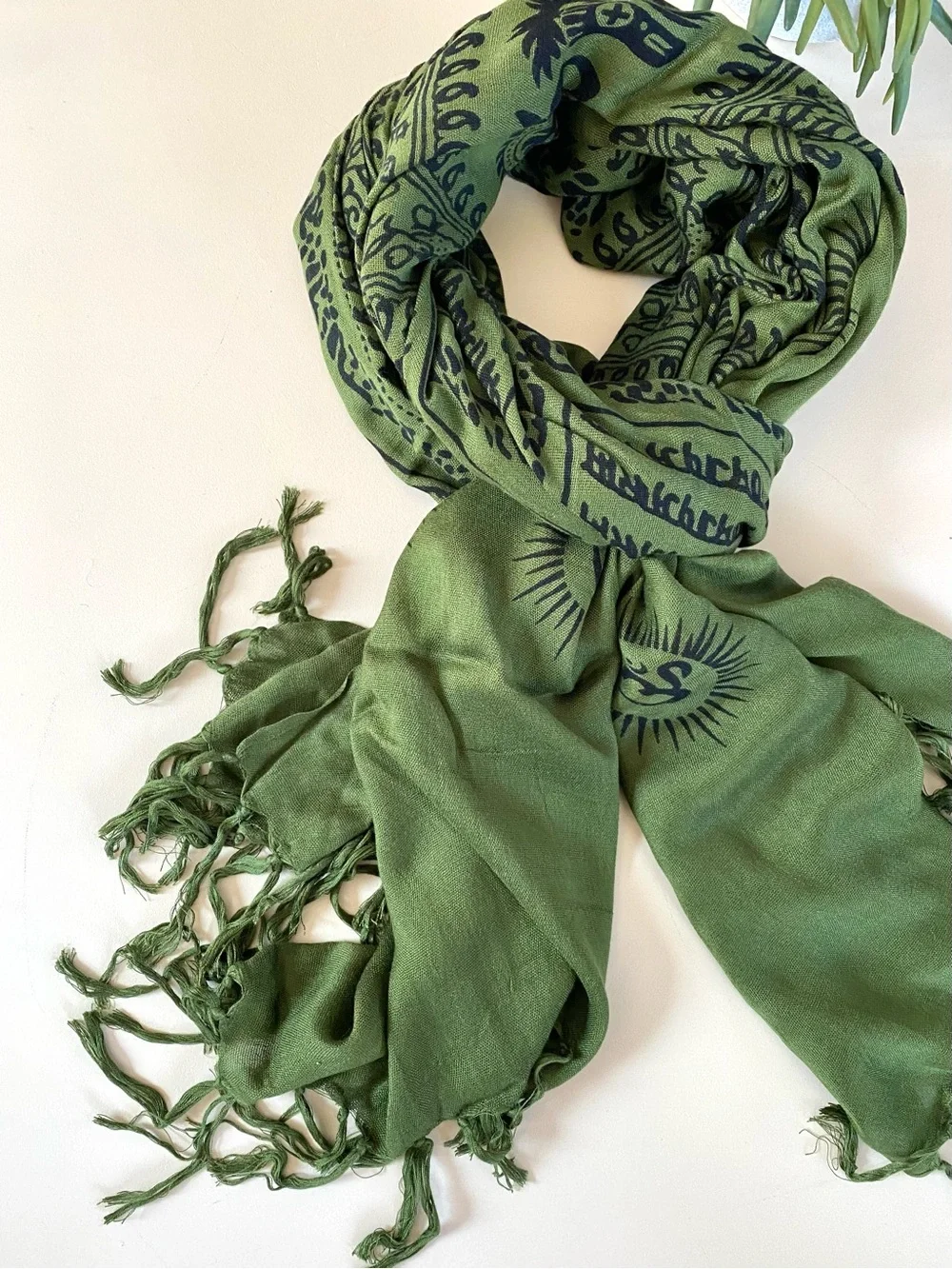 Indian Hindi Spiritual Meditation Shawl Wrap Scarf in Olive Green